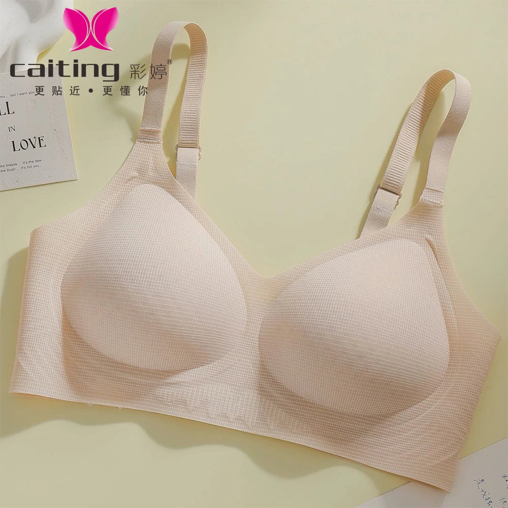 CAITING Women's Underwire Push Up Bra – V-Neck Seamless Gathering Lingerie with Full Support, Comfortable Daily Wear Sexy Bra