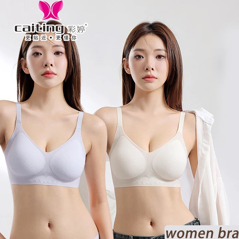 CAITING Women's Underwire Push Up Bra – V-Neck Seamless Gathering Lingerie with Full Support, Comfortable Daily Wear Sexy Bra