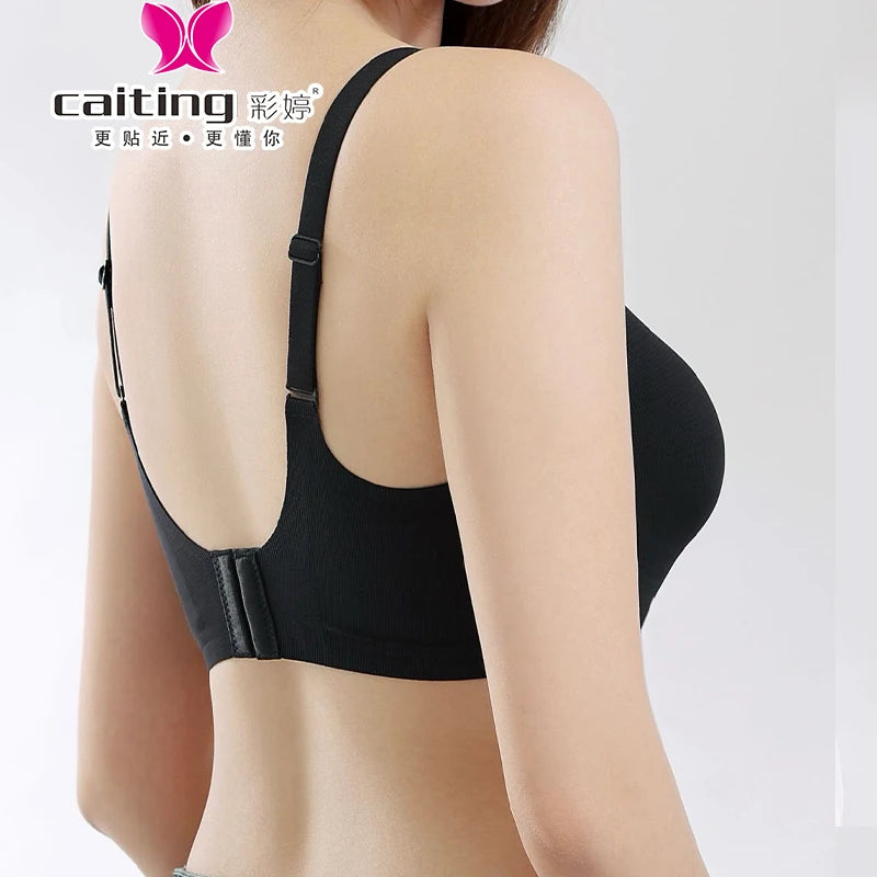 CAITING Women's Underwire Push Up Bra – V-Neck Seamless Gathering Lingerie with Full Support, Comfortable Daily Wear Sexy Bra