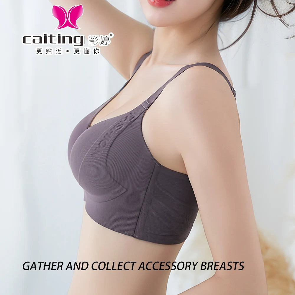 CAITING Plus Size Wireless Push Up Bra for Women Seamless Thin Cup Sexy Hollow Out Lingerie Soft Comfortable Underwear