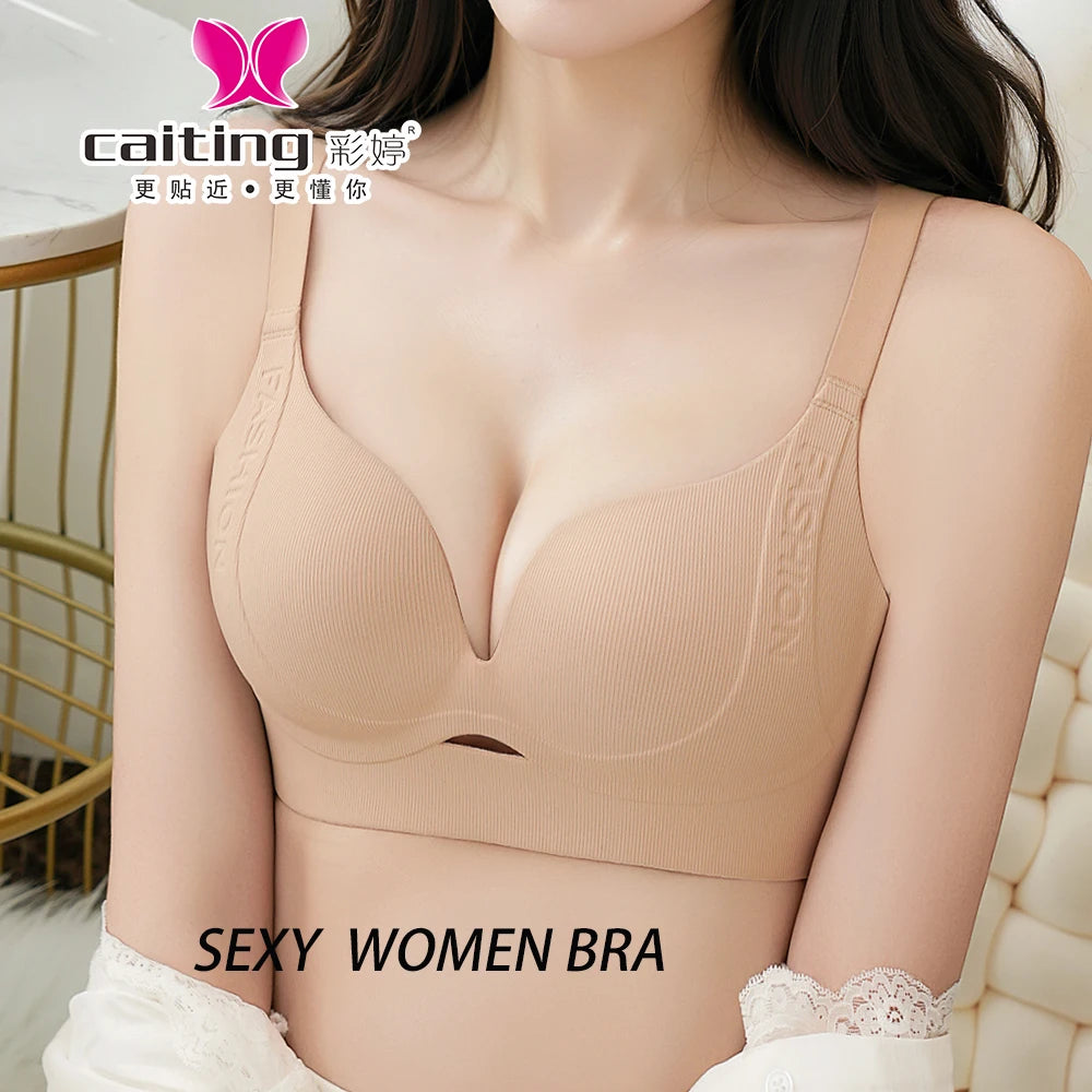 CAITING Plus Size Wireless Push Up Bra for Women Seamless Thin Cup Sexy Hollow Out Lingerie Soft Comfortable Underwear